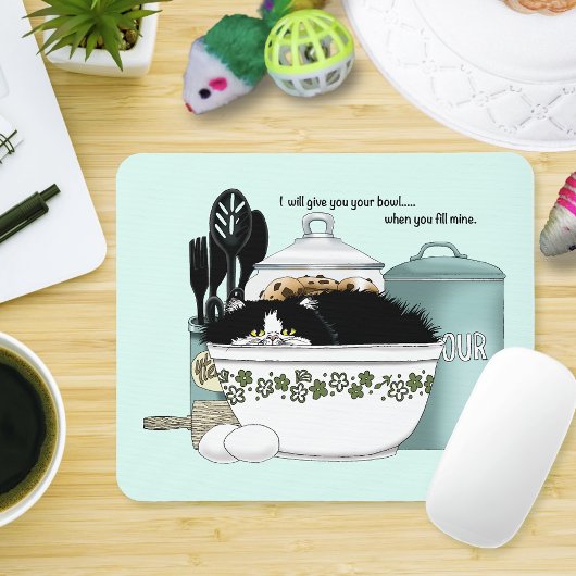Tapis De Souris Chat smoking en smoking vintage rétro cuisine aqua