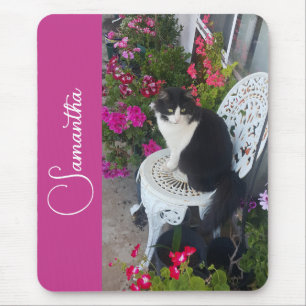 Tapis De Souris Chat Smoking Fleurs Filles Nom Rose Foncé