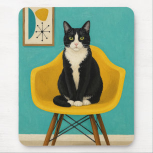Tapis De Souris Chat Smoking Sur Chaise Jaune Du Milieu Du Siècle