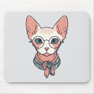 Tapis De Souris Chat Sphynx dépourvu de poils portant des lunettes