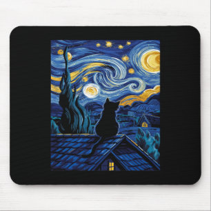 Tapis De Souris Chat Starry Nuit Van Gogh Chat Art Lover Drôle Cha