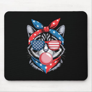 Tapis De Souris Chat Sungles 4 juillet Américain Drapeau américain