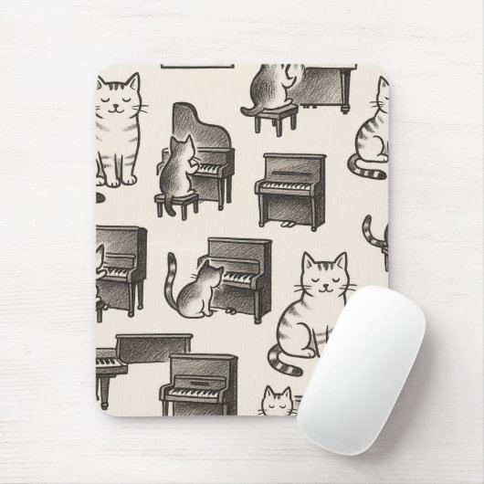 Tapis de souris Chat sur Piano (Avec souris)
