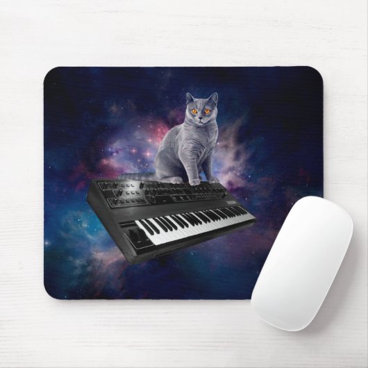 Tapis De Souris Chat sur synthétiseur dans l'espace (Avec souris)
