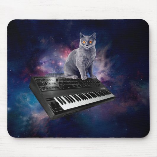 Tapis De Souris Chat sur synthétiseur dans l'espace (Devant)