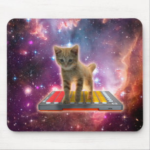 Tapis De Souris Chat sur synthétiseurs dans l'espace