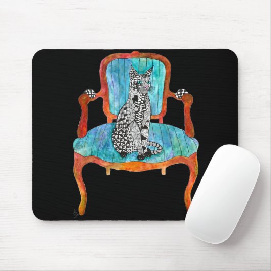 Tapis De Souris Chat sur une chaise Mousepad (Avec souris)