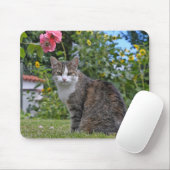 Tapis De Souris chat tigré dans le jardin (Avec souris)