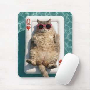 Tapis De Souris Chat tigré flottant sur un flotteur Reine de Cœur