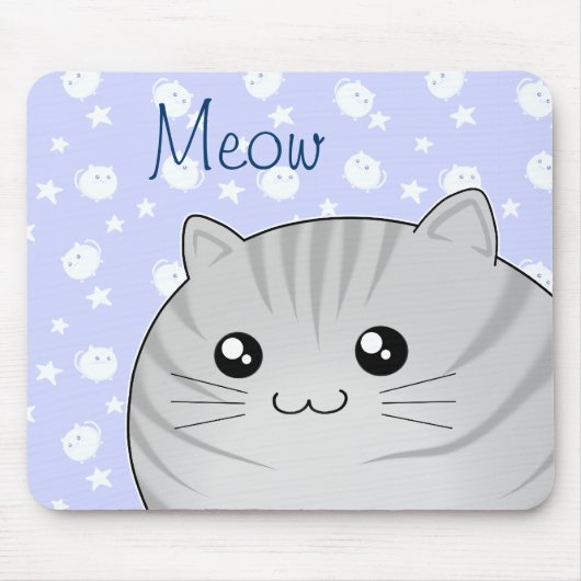 Tapis De Souris Chat tigré gris mignon de minou de Kawaii (Devant)