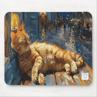 Tapis de souris chat tigré orange dormant