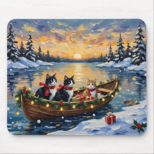 Tapis De Souris Chat Tuxedo Noël Bateau Fêtes