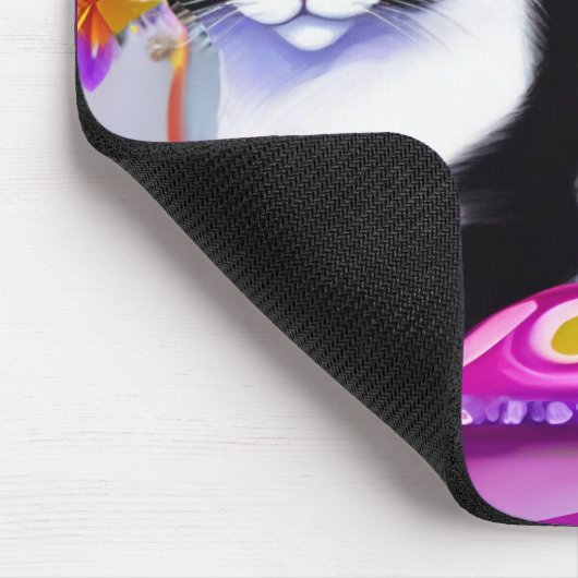 Tapis De Souris Chat Tuxedo noir et blanc sur un coussin (Coin)