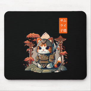 Tapis De Souris Chat Warrior japonais écriture Anime Art pour kawa