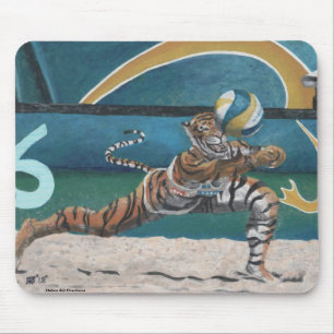 Tapis De Souris Chat Warrior Jouer Beach Volleyball Mousepad