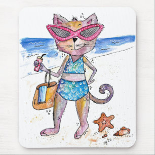 Tapis De Souris Chat Whimsical sur la plage