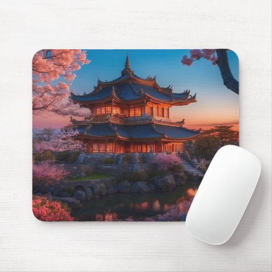 Tapis De Souris Château asiatique du coucher de soleil sur le jard (Avec souris)