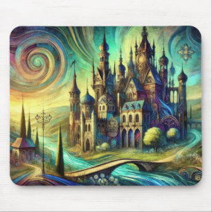 Tapis De Souris Château Fantastique avec Ciel Tourbillonnant et Ri