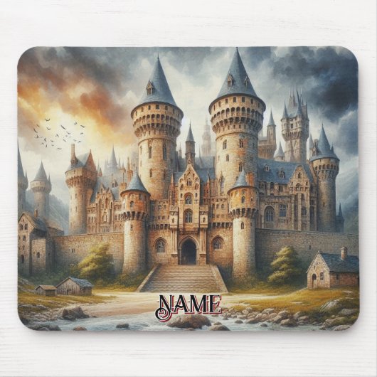 Tapis De Souris Château médiéval au coucher du soleil avec ciel at (Devant)