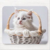 Tapis De Souris Chaton blanc dans une panier (Devant)