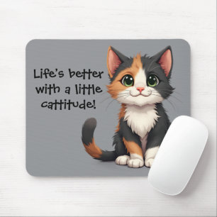 Tapis De Souris Chaton Calico Fantaisiste avec une Attitude de Cha