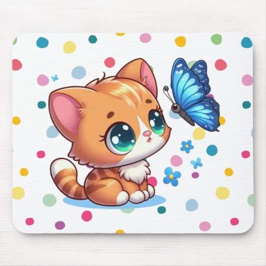 Tapis De Souris Chaton/chat mignon & papillon  (Devant)