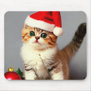 Tapis De Souris Chaton de Noël Vintage à Santa Hat