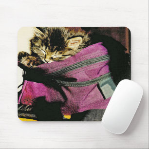 Tapis De Souris Chaton Dormir Dans Un Porte-Sacs Bourgogne