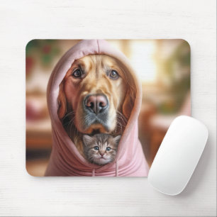 Tapis De Souris Chaton et Golden Retriever dans un sweat-shirt ros