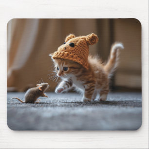 Tapis De Souris Chaton jouant avec une petite souris
