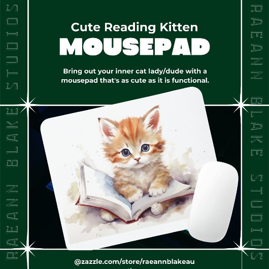 Tapis de souris chaton lisant mignon