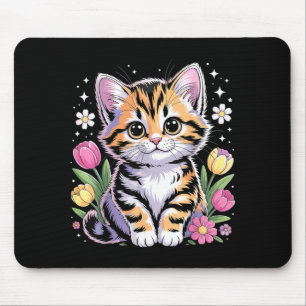 Tapis De Souris Chaton Mignon Fleur Kawaii