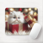 Tapis De Souris Chaton persan de Noël dans une boîte cadeau (Avec souris)
