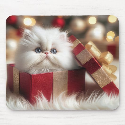 Tapis De Souris Chaton persan de Noël dans une boîte cadeau (Devant)