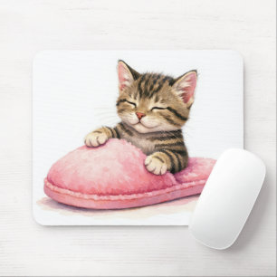 Tapis De Souris Chaton tigré dormant dans une pantoufle rose