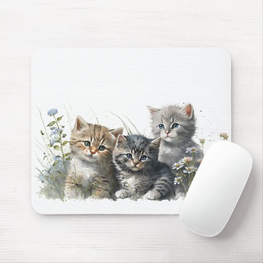 Tapis De Souris Chatons d'aquarelle en Fleur sauvage (Avec souris)