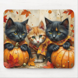 Tapis De Souris Chatons d'automne citrouilles et feuillage