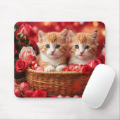 Tapis De Souris Chatons mignons dans un panier de paille (Avec souris)