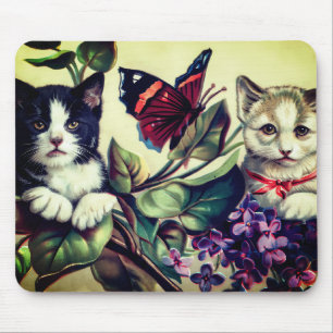 Tapis De Souris Chatons vintage avec papillon