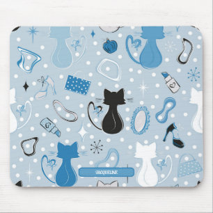 Tapis De Souris Chats à cœur bleu du milieu du siècle