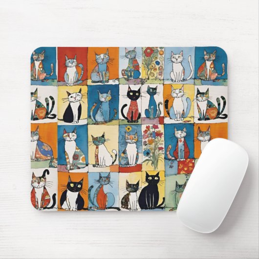 Tapis De Souris Chats assis Abstraits Patchwork floral (Avec souris)