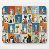 Tapis De Souris Chats assis Abstraits Patchwork floral (Devant)