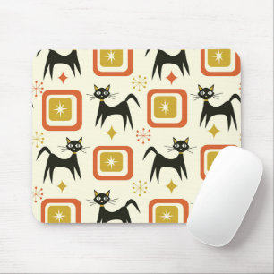 Tapis De Souris Chats atomiques noirs du milieu du siècle avec des
