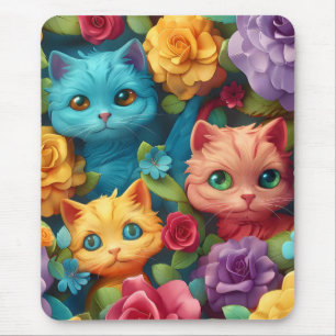 Tapis De Souris Chats colorés et fleurs joli design