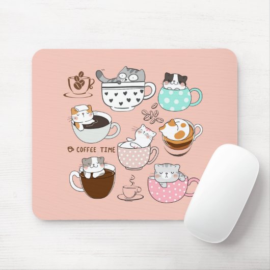 Tapis De Souris Chats dans des Tasses à Café (Avec souris)