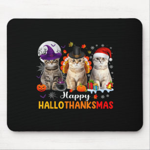 Tapis De Souris Chats de Hallothanksmas joyeux Halloween Thanksgiv