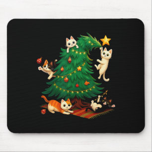 Tapis De Souris Chats de Noël drôles grimpant à l'arbre Chat migno