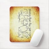 Tapis De Souris chats drôles amis dessin animé blanc brun (Avec souris)