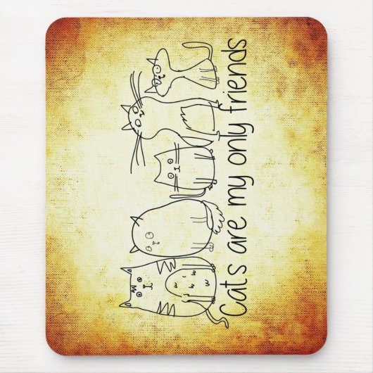 Tapis De Souris chats drôles amis dessin animé blanc brun (Devant)
