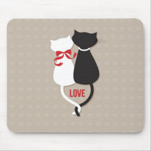 Tapis De Souris Chats en amour entourés de cœurs